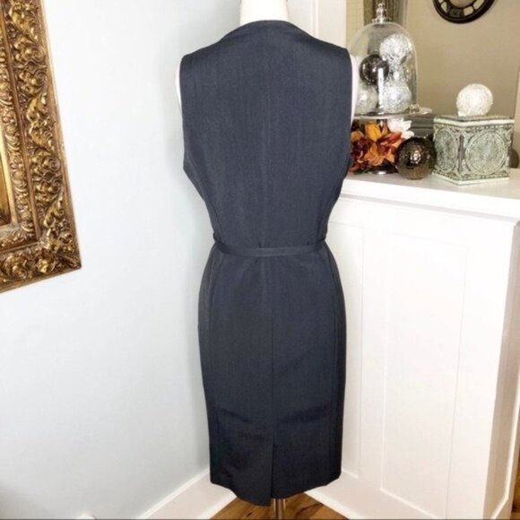 Evan Picone Gray Ruffled V-Neck Sheath Dress with Belt 10 Medium - Picture 5 of 9